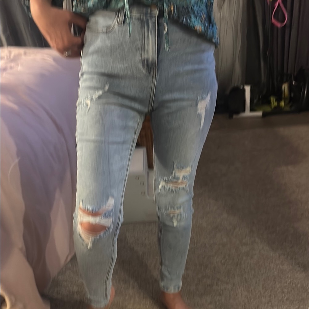 Fashion Nova High Rise Light Blue Ripped Jeans